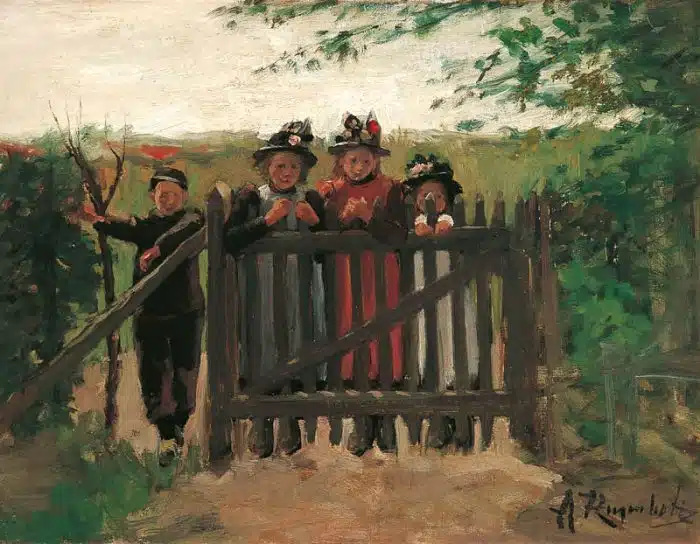 Kinderen bij een hek