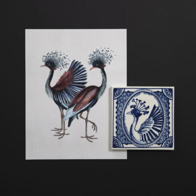 RD |Tile Extinct Animals Dandelion Cranes *
