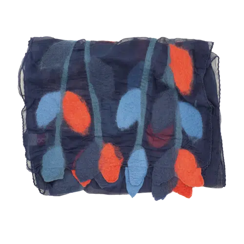 MooiVilt Sjaal Blaadjes | Blauw met Koraalrood